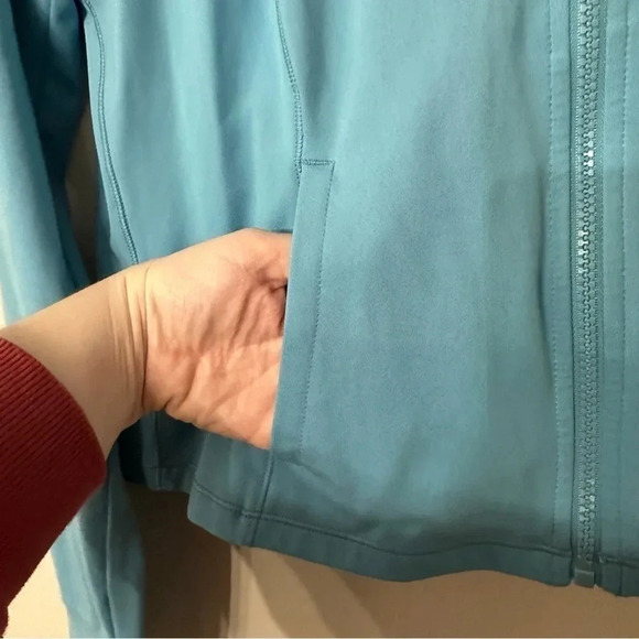Yogalicious Lux Women's Long Sleeve Light Blue Zip-Up Hooded Jacket Size L GUC - Picture 3 of 9